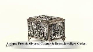 Antique French Silvered Copper & Brass Jewellery Casket