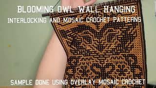 Blooming Owl Wall Hanging. Overlay mosaic crochet version with fringe.