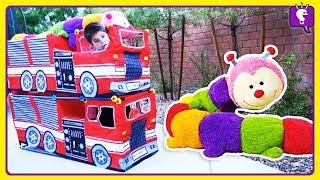 GIANT CATERPILLAR Adventure! Stacked Trucks and Pretend Play by HobbyKids