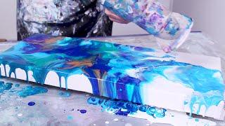 (10) Acrylic Pouring Ocean Painting with the Hairdryer