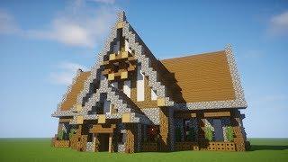 Minecraft Tutorial: Big Survival House -  How to make a big house - Medieval library