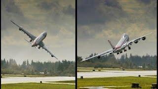 Cargolux 747-8 freighter (CLX789) delivery- crazy take off and wings swing-bye