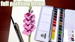 How to Draw Gorgeous Gladiolus Flowers Easily: August month flower in line and wash