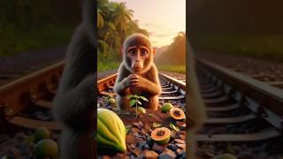 A big monkey plants a papaya tree on a train track and gives it lots of water  #ai #monkey #shorts