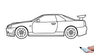 How to draw a NISSAN SKYLINE GT-R R34 step by step