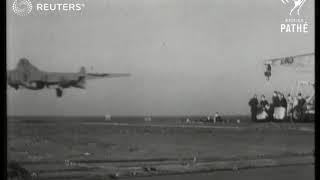 A new jet plane makes first landing on carrier (1945)