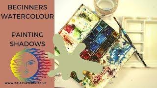 Beginners watercolour lesson, creating shadows from complimentary colours. How to paint shadows.