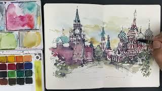 How i color the city of Moscow Russia | Watercolor tutorial