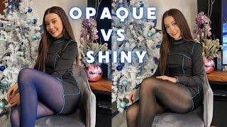 Opaque blue pantyhose vs shiny black pantyhose