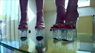 KiKi & Vicky: THE CRUSHING BUNNIES Ep 2 UNDERGLASS in TRANSPARENT STILETTO PLATEAU HIGH HEEL SANDALS