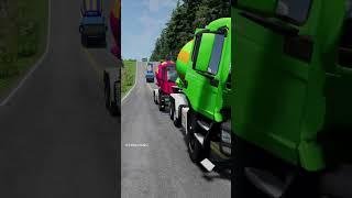 Mix Color cement truck vs bollard crashes #beamngdrive #truck #india #car #cement #shorts