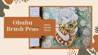 How I use Ohuhu brush pens & Kalour Pencils in Camilla d'Errico's  #adultcolorbook