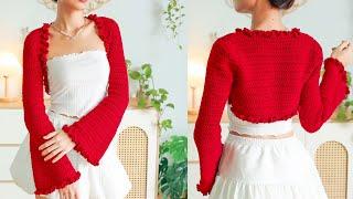 Crochet Bell Sleeves Shrug Tutorial | Chenda DIY