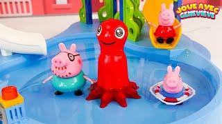 Vidéo d’apprentissage du jouet Peppa Pig pour enfants — Peppa a une nouvelle piscine et va nager !