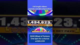 $100 wheel of fortune one spin for a chance at $40000.#jackpotjslots #casino #slots ##wheeloffortune