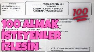 7.Sınıf Matematik 1.Dönem 1.Yazılı