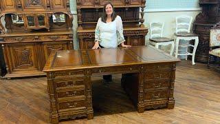 Elegant Antique-Inspired Partner Desk Showcased | EuroLuxHome.com