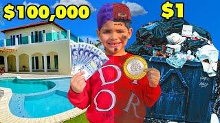 Survived $1 VS $100,000 !  RICH VS BROKE STUDENT