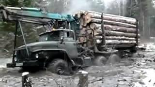 truck Ural 4320 timber runs hard off-road | лесовоз Урал жесть