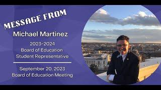 Michael Martinez, Student Representative M-W Board of Education - Sept. 2023 Report