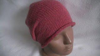 Вязание шапки- бини  на круговых  спицах.Knit beanies shapki- on circular needles.