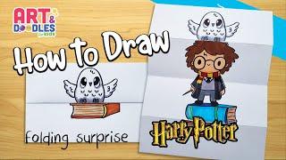 How to draw a cartoon HARRY POTTER and hedwig