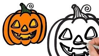 How to Draw Jack-o'-Lantern Pumpkin | Step by Step | Halloween drawings