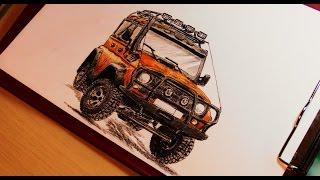 Рисуем UAZ Hunter цветными карандашами