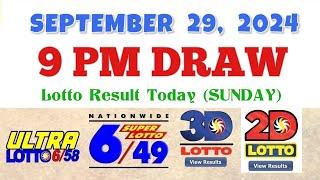 Lotto Result Today 9pm draw September 29, 2024 6/58 6/49 Swertres Ez2 PCSO