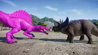 Pink T-Rex vs Pink Spinosaurus Basic Dinosaurs Jurassic World Evolution Dinosaurs Fighting