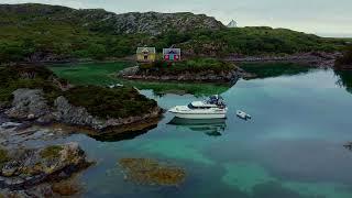 Boating in the coastal fjords of Norway. Austevoll summer.