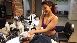 NAUGHTY BARBER MAYA TREATS HER CUSTOMER WELL! FOAMY ASMR WASH, HEAD, FACE MASSAGE & BACK SCRATCHING