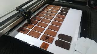 Proses grafir laser Dan cutting id card holder kulit Sapi Asli by JIG STUFF - LEATHERGOODS