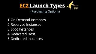 Amazon EC2 Instance Launch Types : On Demand, Reserved, Spot Instances and Dedicated host.