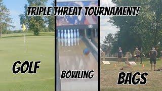 Triple Threat Tournament! Golf, Bowling, and Bags! - The Cornhole Vlog Episode 12