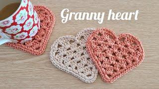 crochet tea coaster with granny heart for Valentine's Day