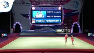 Anastasia IVANOVA & Maria MISTIUKOVA (RUS) - 2019 Acro junior Europeans, dynamic final