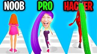 Can We Go NOOB vs PRO vs HACKER In HAIR CHALLENGE APP!? (MAX LEVEL!!)