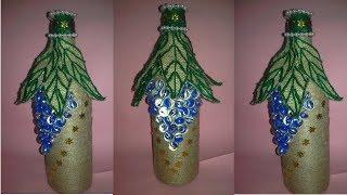 how to decor glass with jute| jute craft idea|decorated wine bottle using rope (jute)| dustu pakhe