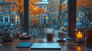 Cozy Up! Rainy Autumn Cafe Ambience ️ Smooth Jazz Background Music & Rain Sounds for Relax, Study