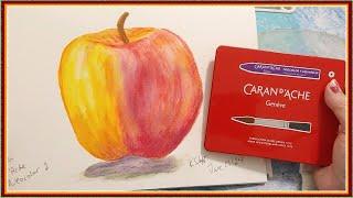 Drawing an Apple With Caran D'Ache Neocolor 2 Water Soluble Wax Crayons #drawing #apple #neocolor2