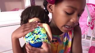 Baby Doli Bubble Bath and Changing with Cute Little Girl