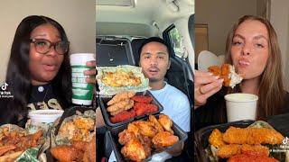 Mukbang ASMR  ~ Tiktok Compilation pt.4 || Wingstop, Raising Canes, Chipotle, Wendy's,Ramen