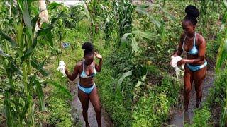 African Village Life bathing with stream water!!