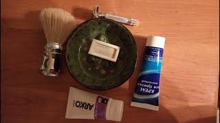 Бритьё. RAZOROCK GERMAN SLANT 37, PERSONNA PLATINUM, OMEGA 48,  МУЖСКОЙ МАТЕРИК, МЫЛЬНЫЙ, ARKO.