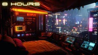 Blade Runner Outpost: Cyberpunk Ambience | 8 Hours of Calming Music & Rain for Deep Focus & Sleep