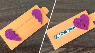 DIY - Heart Slider Card | Love Slider Card Tutorial | Surprise Message Card Making Ideas