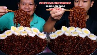 SPICY BLACK BEAN NOODLES  10 BOILED EGGS EATING CHALLENGE WITH SON | EATING SHOW