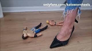 Crushing and stomping 2 little men under my slingback heels (SAMPLE)