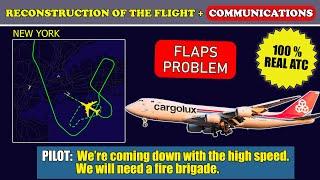 Flaps problem. High speed landing | Cargolux Boeing 747-8 | New York Kennedy, ATC